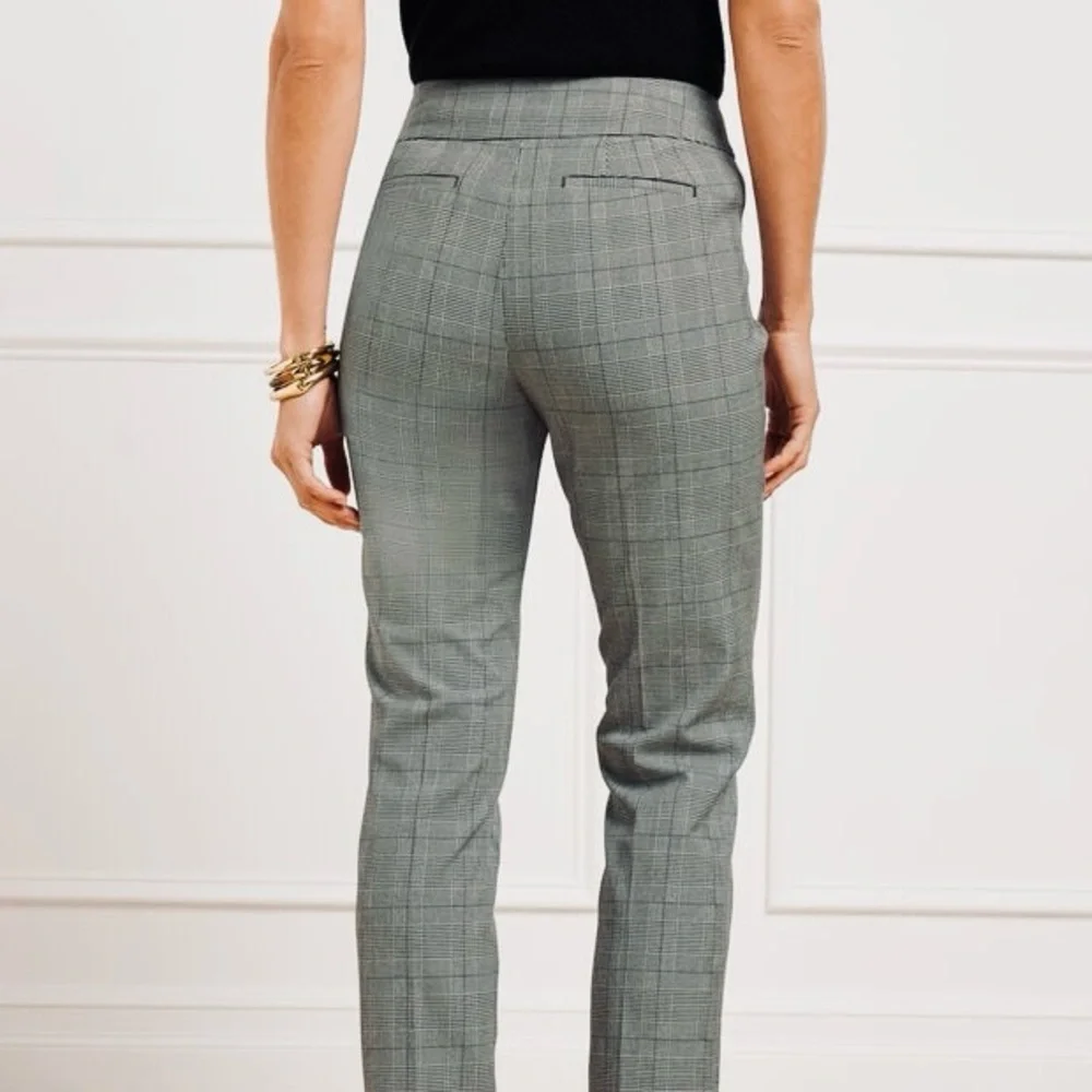TALBOTS Chatham Ankle Pant Plaid Black White Slim Size 18 WP Petite Checkered